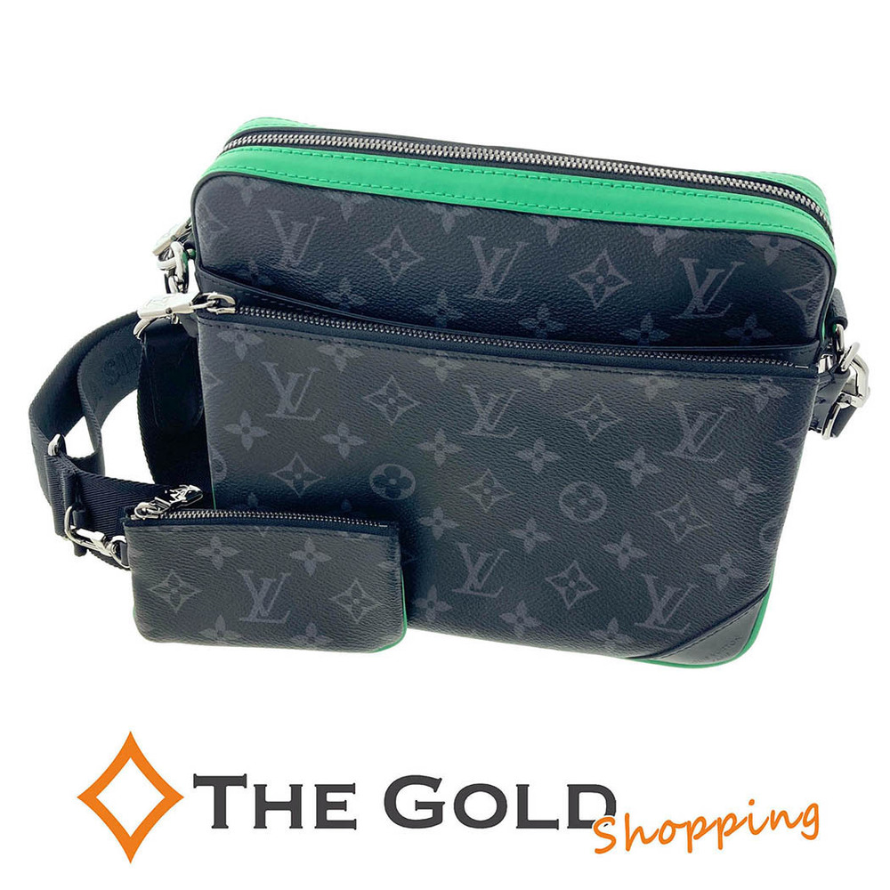Louis Vuitton Trio Crossbody Bag Monogram Canvas Bamboo Eclipse Black Green